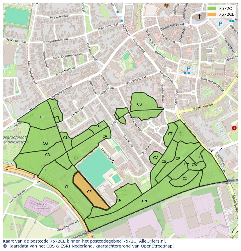 Afbeelding van het postcodegebied 7572 CE op de kaart.