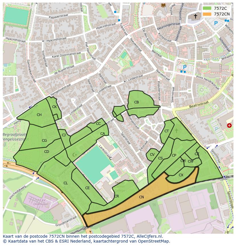 Afbeelding van het postcodegebied 7572 CN op de kaart.