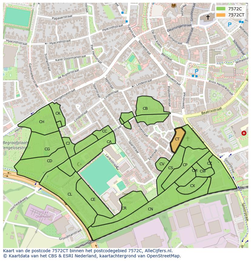 Afbeelding van het postcodegebied 7572 CT op de kaart.