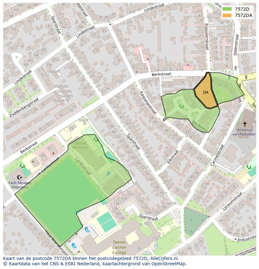 Afbeelding van het postcodegebied 7572 DA op de kaart.