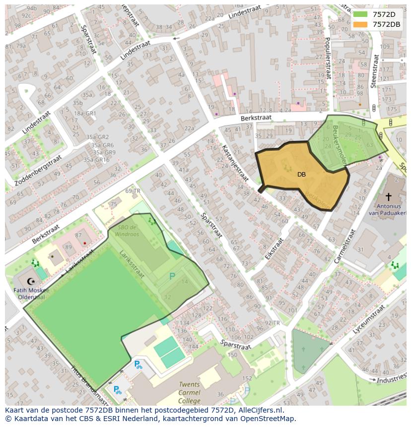 Afbeelding van het postcodegebied 7572 DB op de kaart.