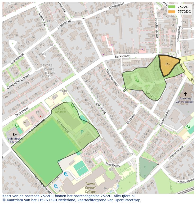 Afbeelding van het postcodegebied 7572 DC op de kaart.
