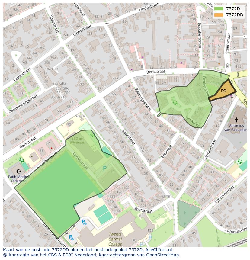Afbeelding van het postcodegebied 7572 DD op de kaart.