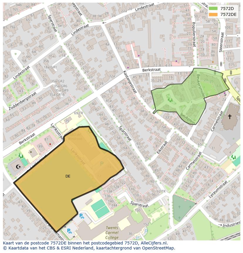 Afbeelding van het postcodegebied 7572 DE op de kaart.
