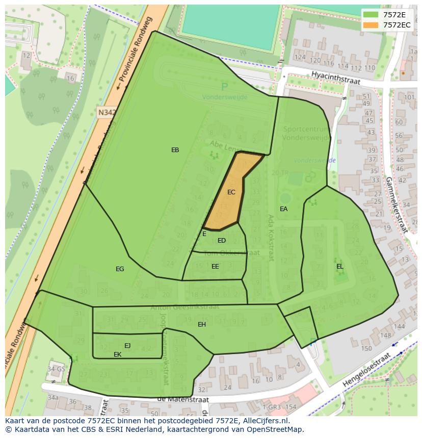 Afbeelding van het postcodegebied 7572 EC op de kaart.