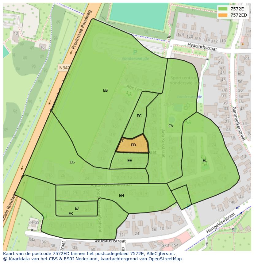 Afbeelding van het postcodegebied 7572 ED op de kaart.