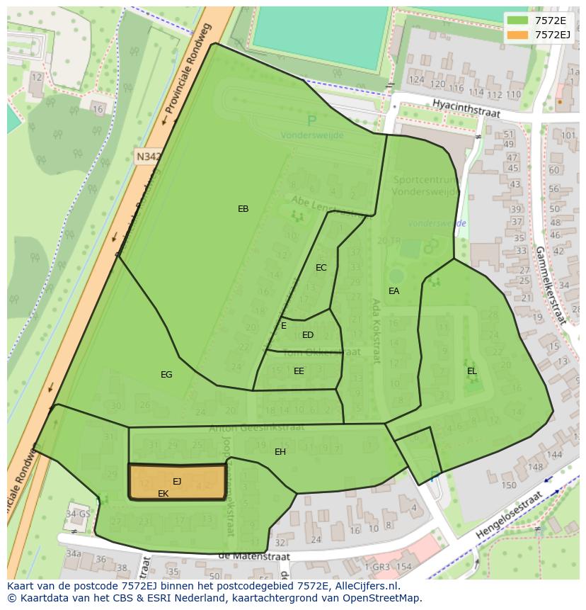 Afbeelding van het postcodegebied 7572 EJ op de kaart.