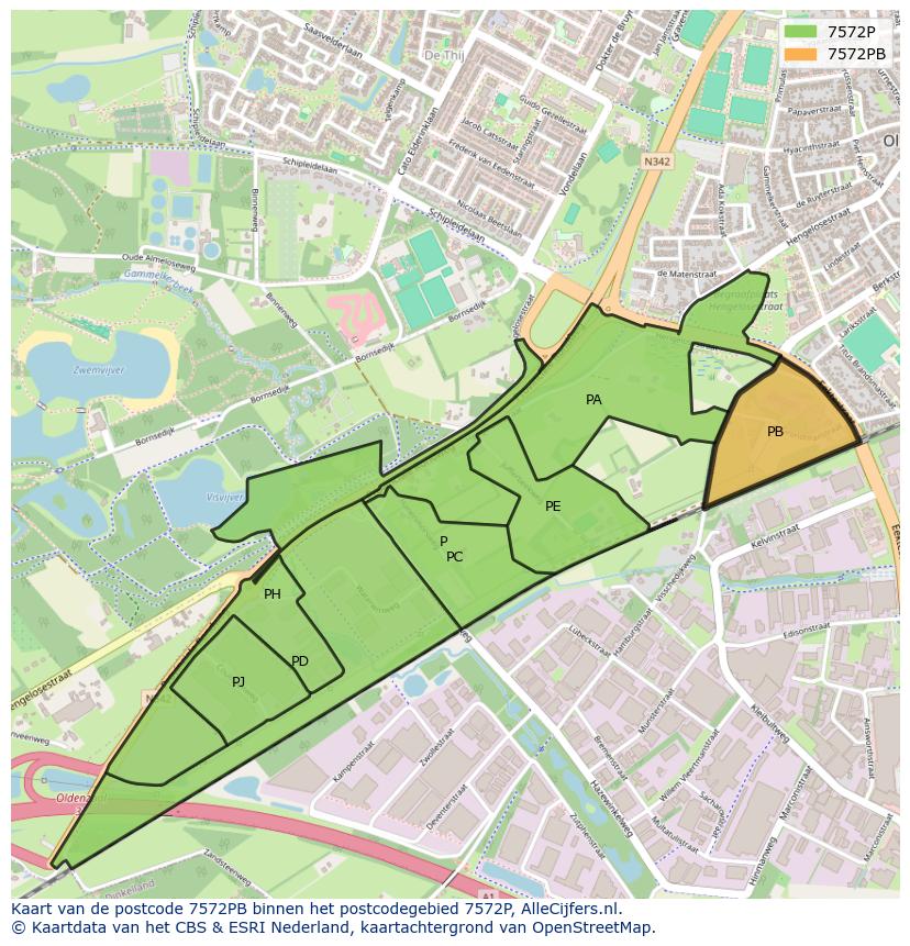 Afbeelding van het postcodegebied 7572 PB op de kaart.
