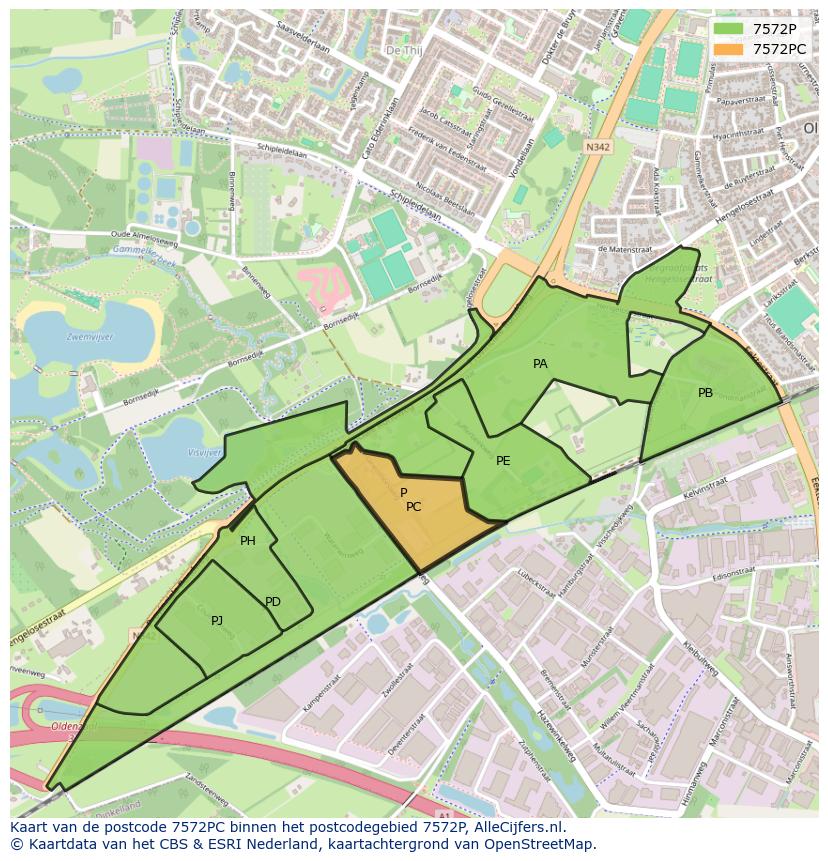 Afbeelding van het postcodegebied 7572 PC op de kaart.