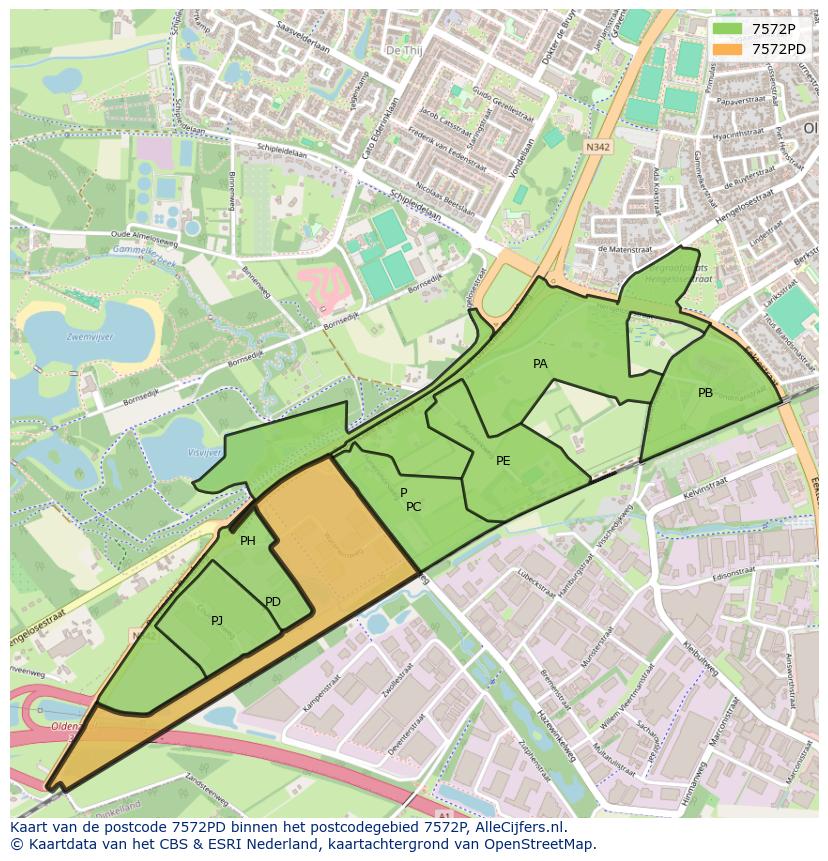 Afbeelding van het postcodegebied 7572 PD op de kaart.