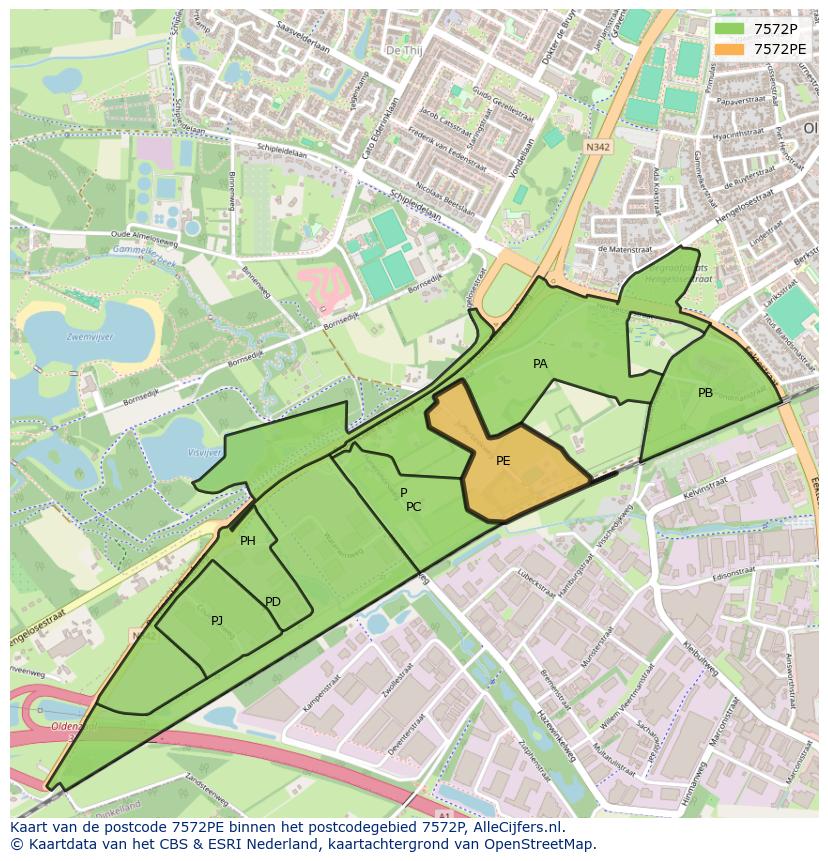 Afbeelding van het postcodegebied 7572 PE op de kaart.