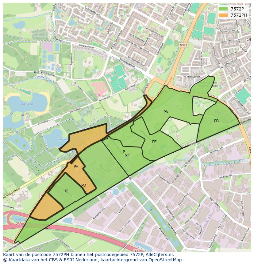 Afbeelding van het postcodegebied 7572 PH op de kaart.