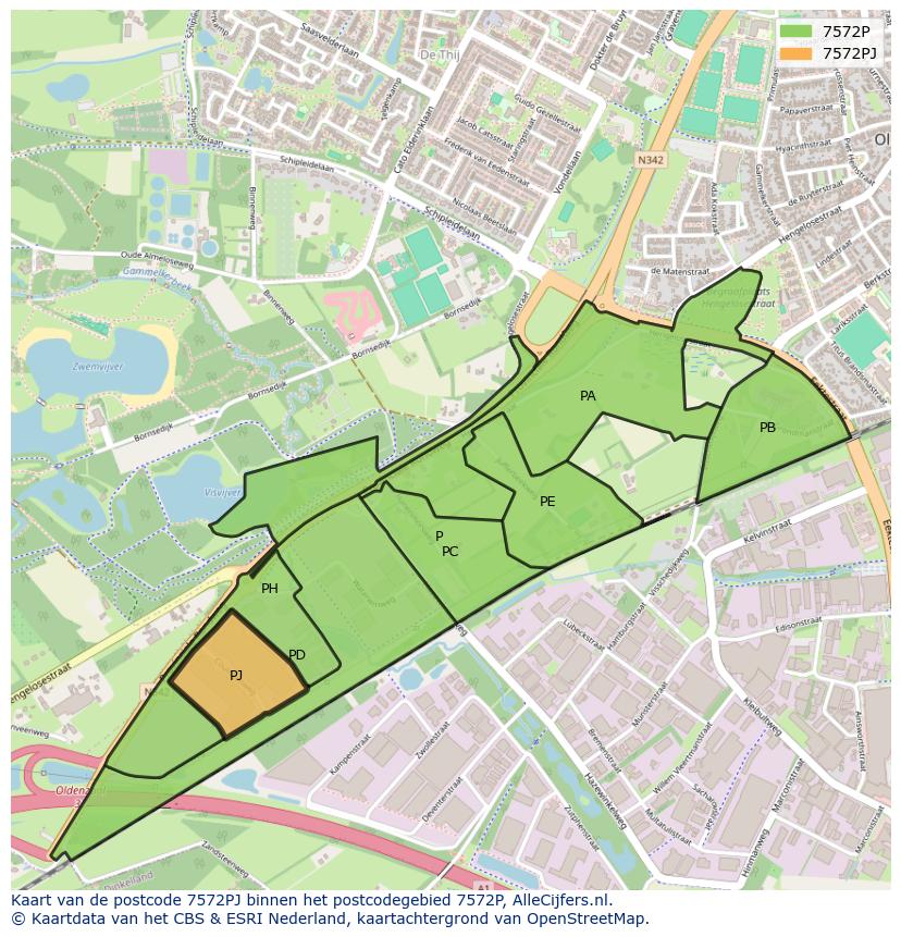 Afbeelding van het postcodegebied 7572 PJ op de kaart.