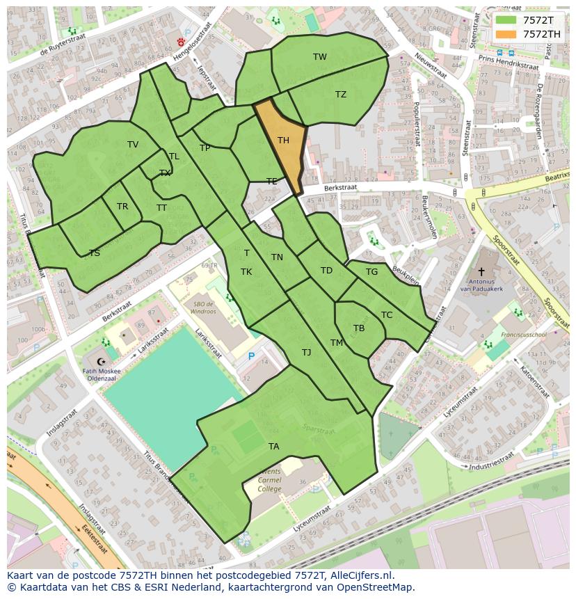 Afbeelding van het postcodegebied 7572 TH op de kaart.