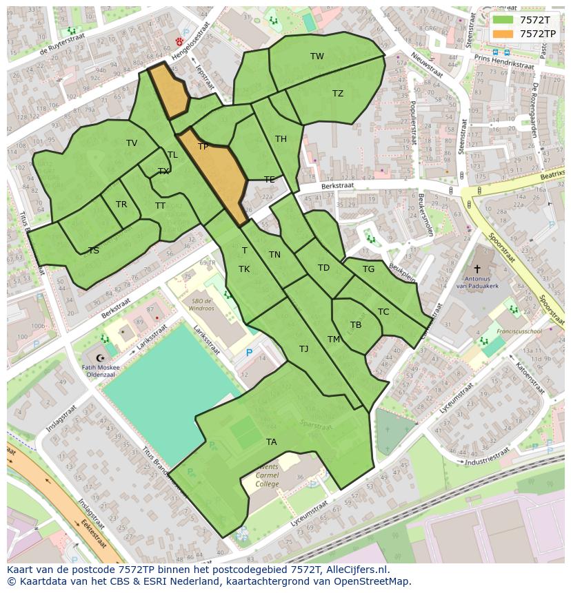 Afbeelding van het postcodegebied 7572 TP op de kaart.