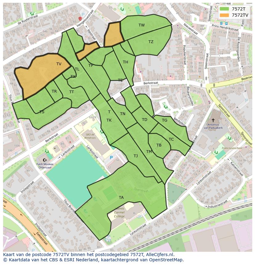 Afbeelding van het postcodegebied 7572 TV op de kaart.