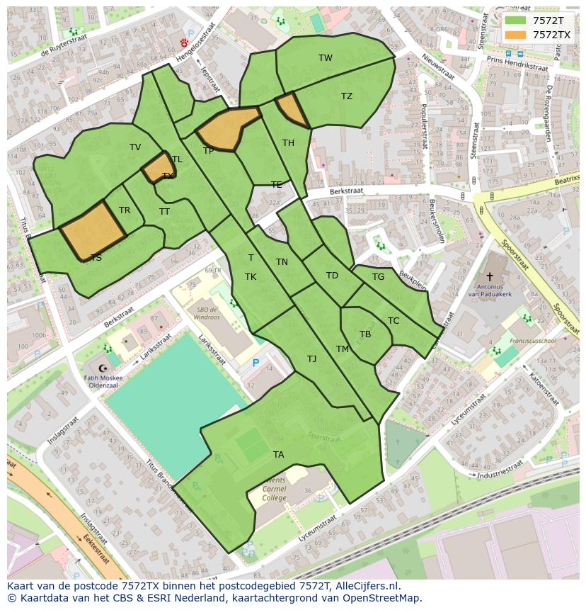 Afbeelding van het postcodegebied 7572 TX op de kaart.