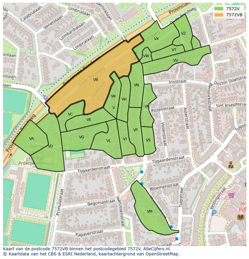 Afbeelding van het postcodegebied 7572 VB op de kaart.