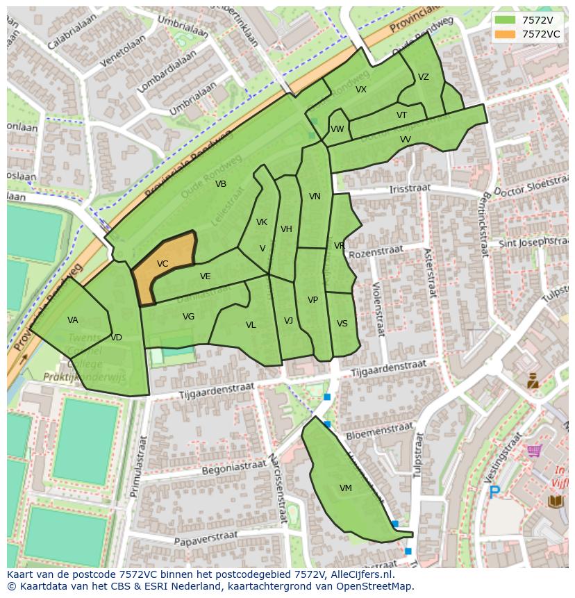 Afbeelding van het postcodegebied 7572 VC op de kaart.