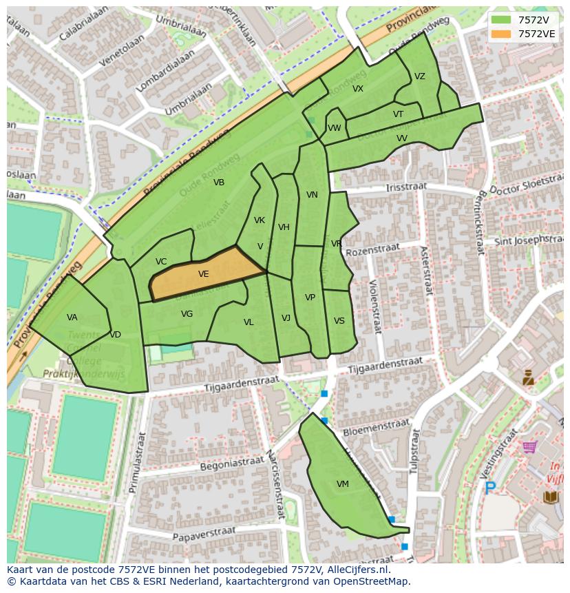 Afbeelding van het postcodegebied 7572 VE op de kaart.