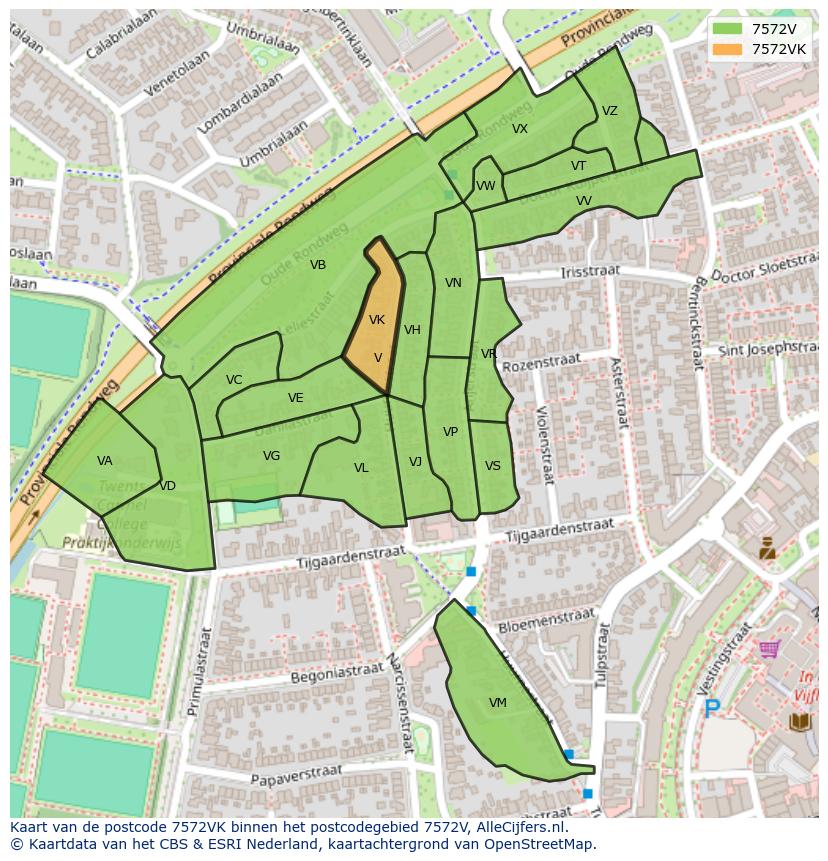 Afbeelding van het postcodegebied 7572 VK op de kaart.