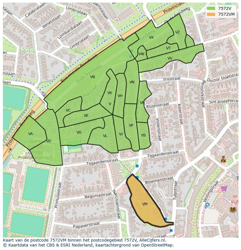 Afbeelding van het postcodegebied 7572 VM op de kaart.