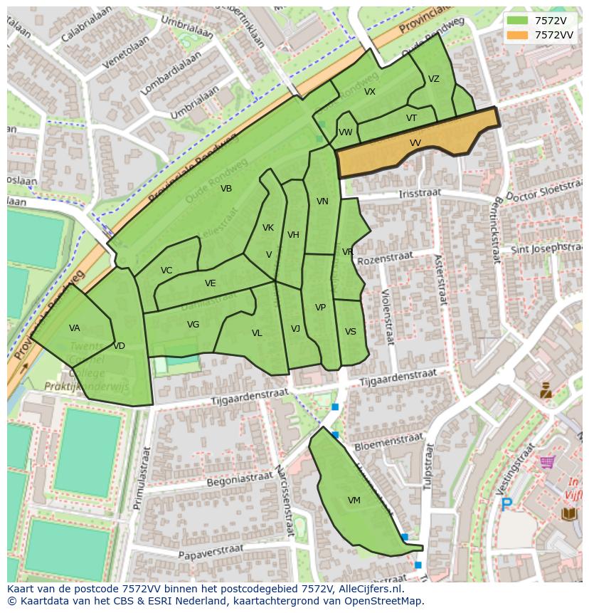 Afbeelding van het postcodegebied 7572 VV op de kaart.