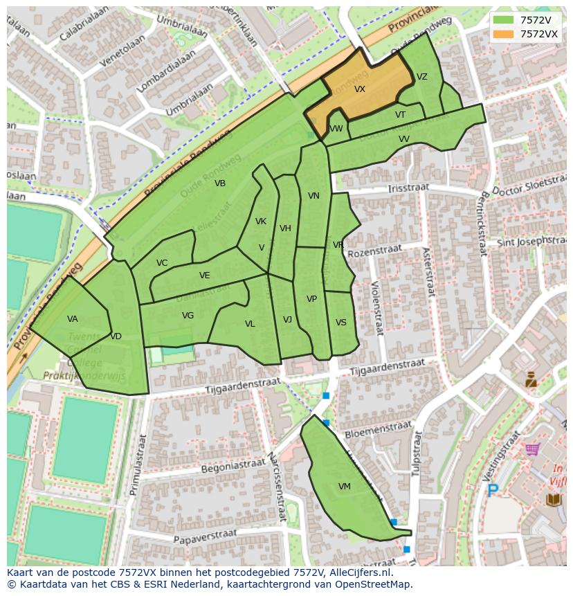 Afbeelding van het postcodegebied 7572 VX op de kaart.