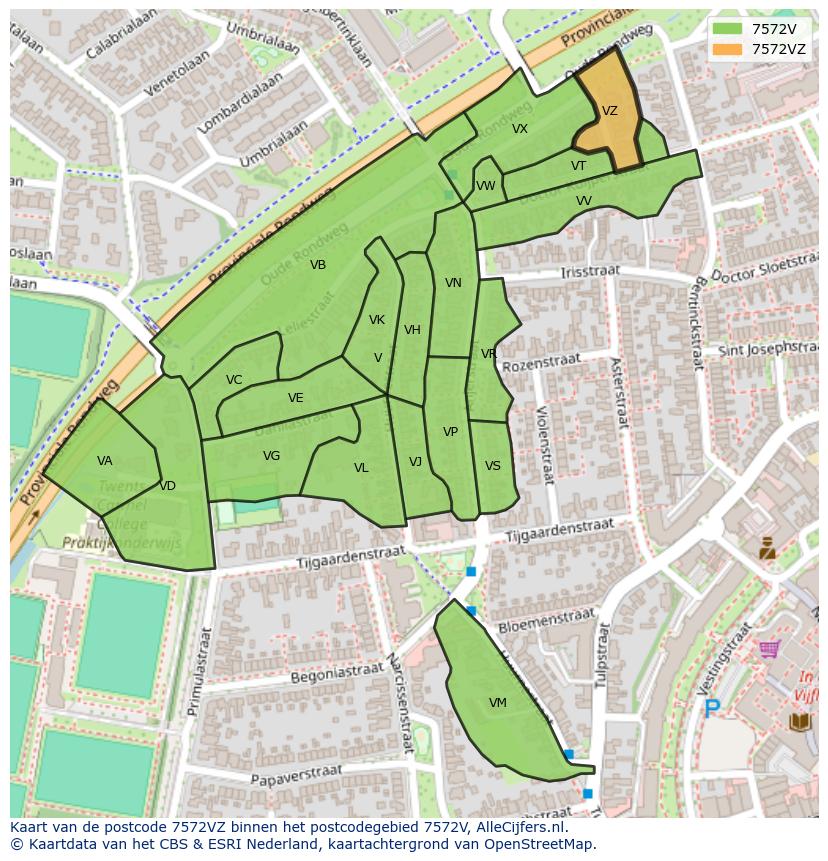 Afbeelding van het postcodegebied 7572 VZ op de kaart.