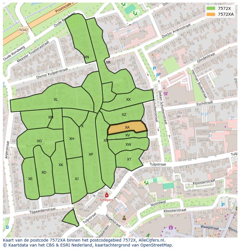 Afbeelding van het postcodegebied 7572 XA op de kaart.