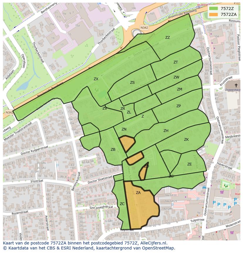 Afbeelding van het postcodegebied 7572 ZA op de kaart.