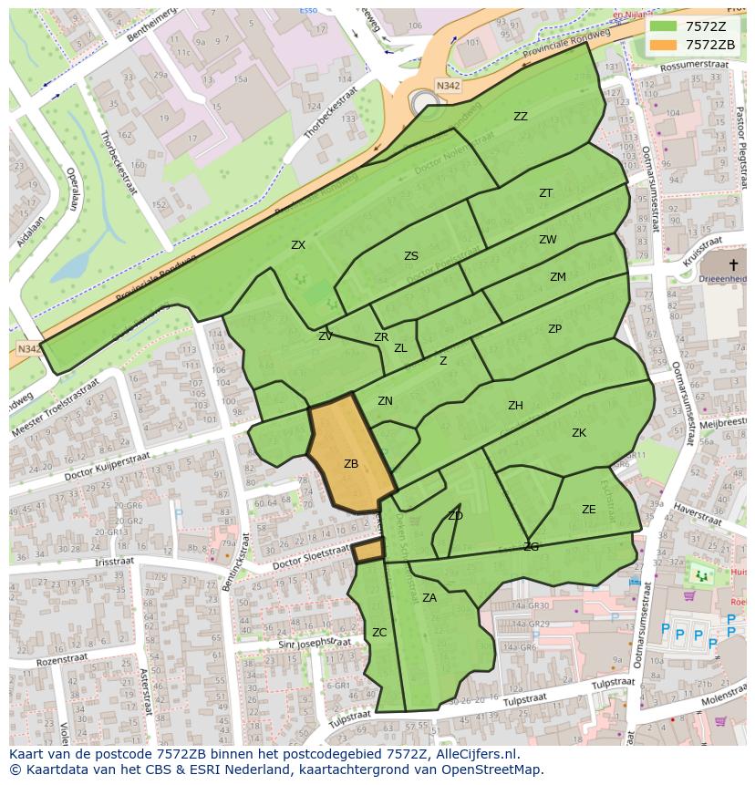 Afbeelding van het postcodegebied 7572 ZB op de kaart.