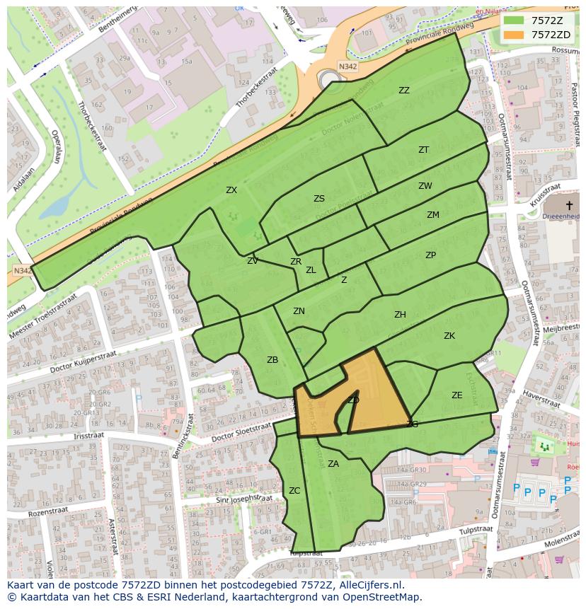 Afbeelding van het postcodegebied 7572 ZD op de kaart.