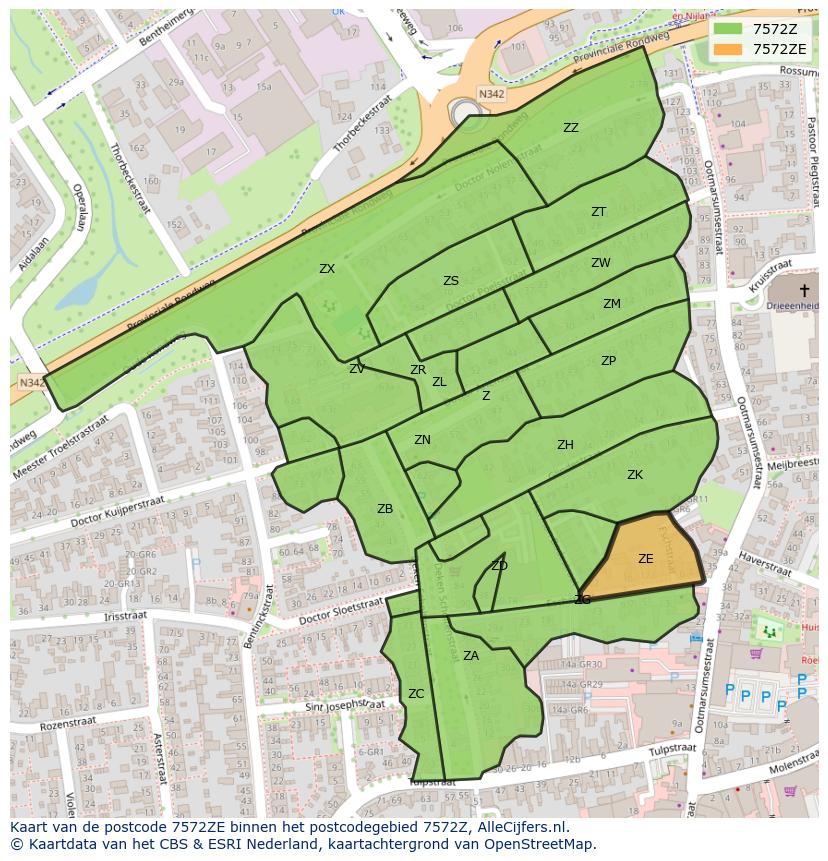 Afbeelding van het postcodegebied 7572 ZE op de kaart.