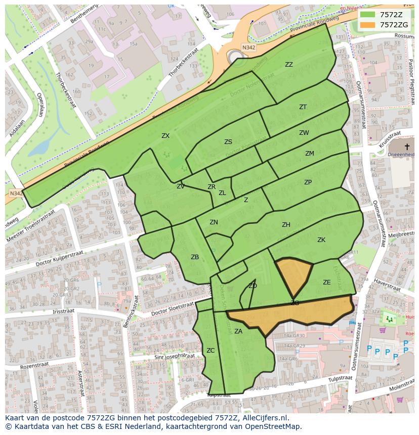 Afbeelding van het postcodegebied 7572 ZG op de kaart.