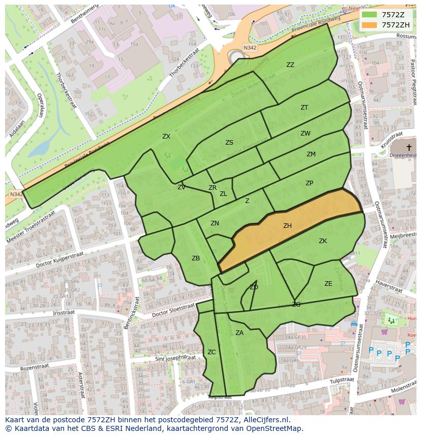 Afbeelding van het postcodegebied 7572 ZH op de kaart.