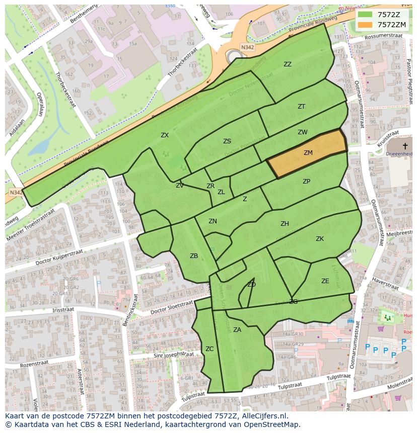 Afbeelding van het postcodegebied 7572 ZM op de kaart.