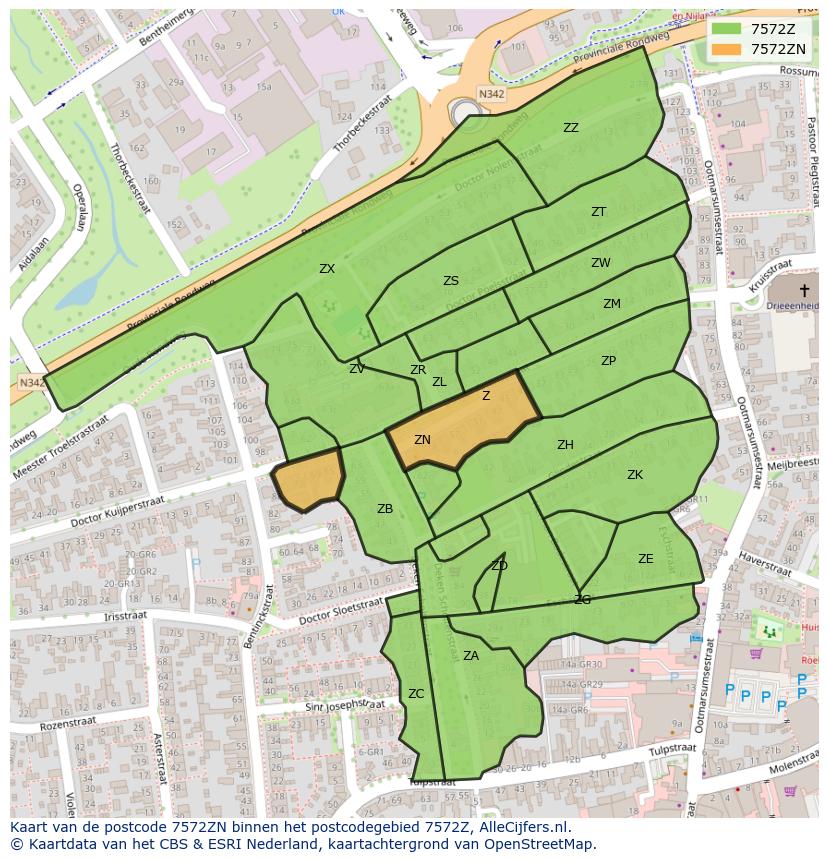 Afbeelding van het postcodegebied 7572 ZN op de kaart.