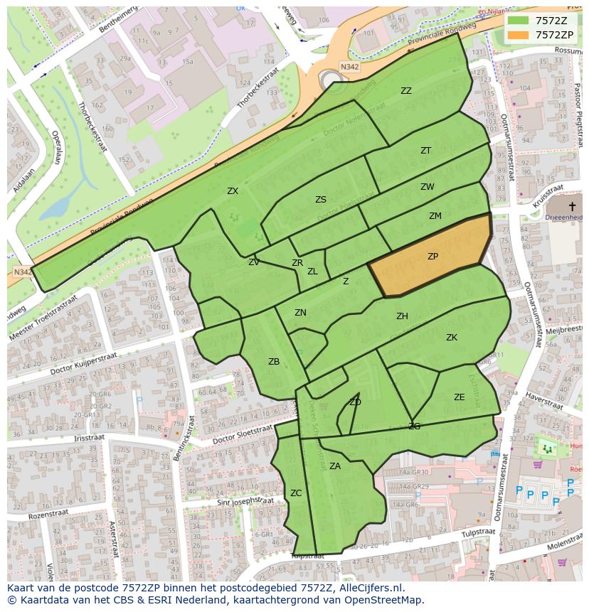 Afbeelding van het postcodegebied 7572 ZP op de kaart.