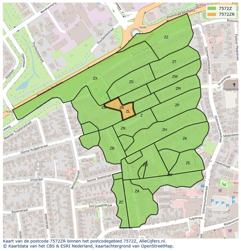 Afbeelding van het postcodegebied 7572 ZR op de kaart.