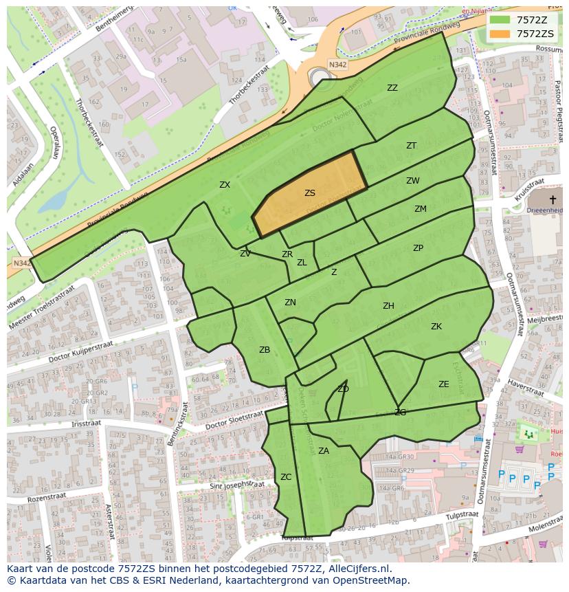 Afbeelding van het postcodegebied 7572 ZS op de kaart.