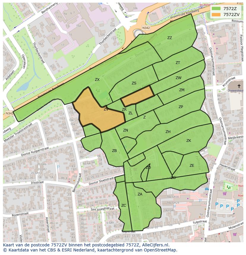 Afbeelding van het postcodegebied 7572 ZV op de kaart.