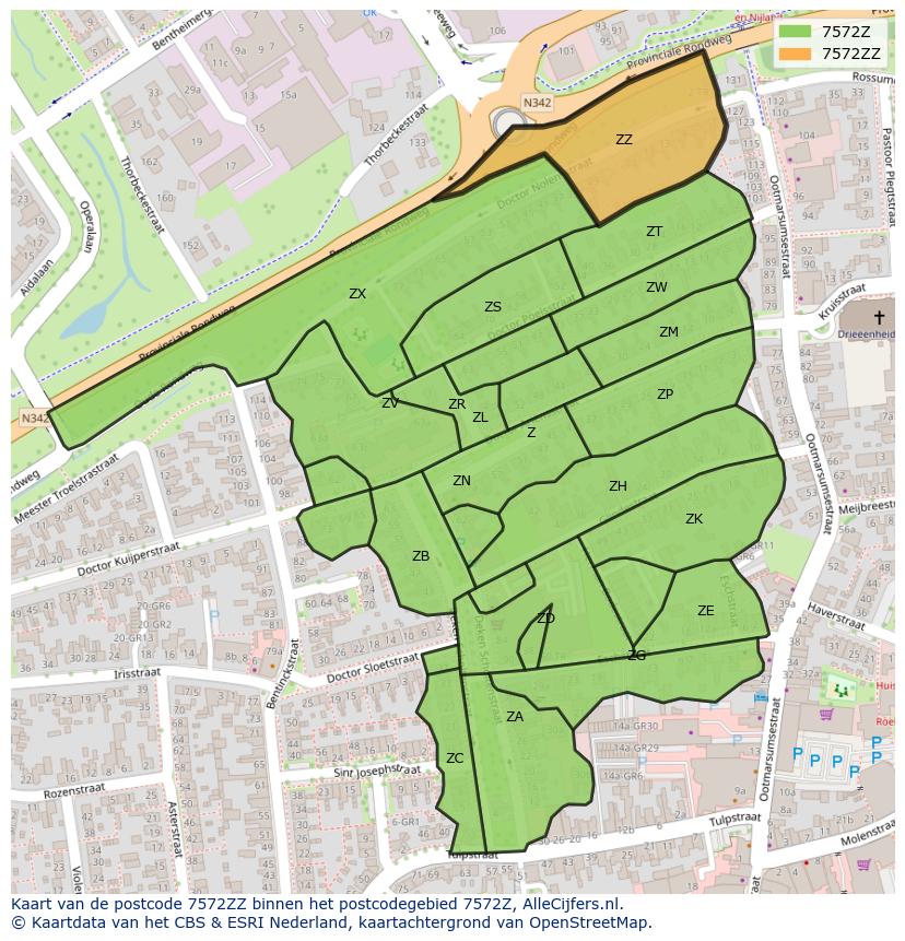 Afbeelding van het postcodegebied 7572 ZZ op de kaart.