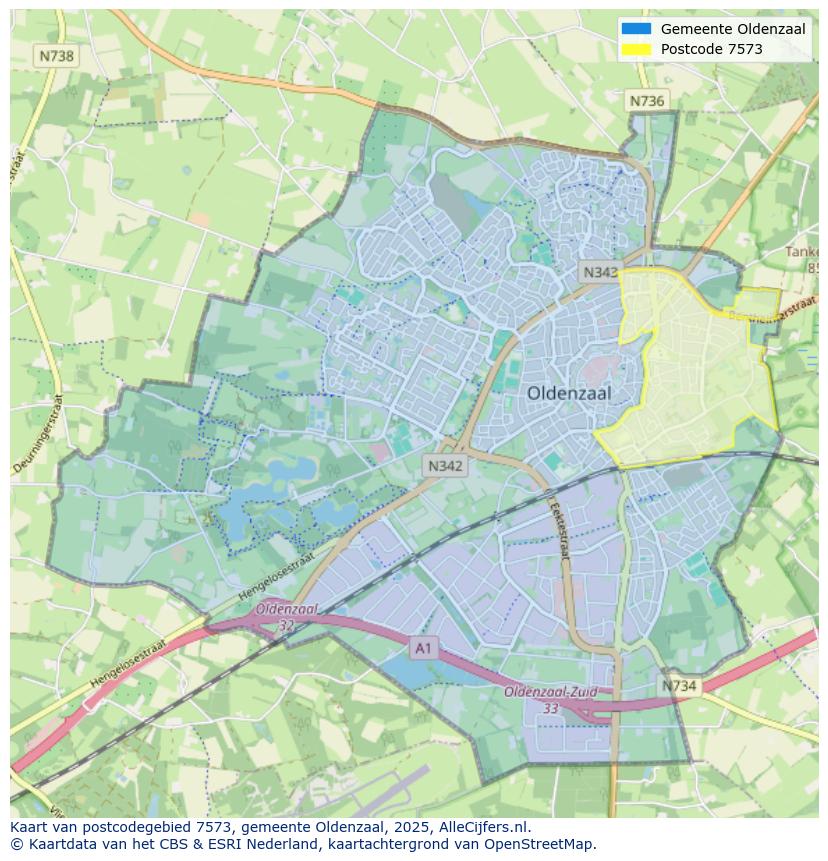 Afbeelding van het postcodegebied 7573 op de kaart.