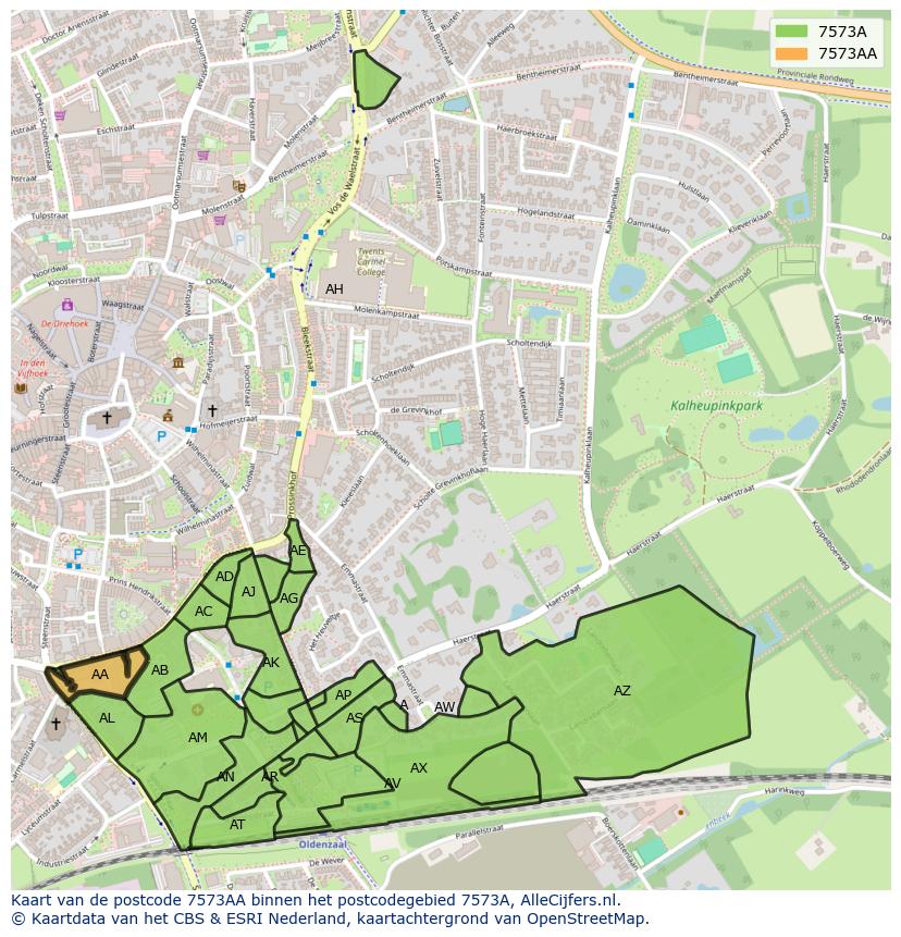 Afbeelding van het postcodegebied 7573 AA op de kaart.