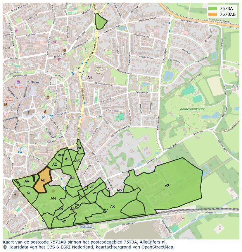 Afbeelding van het postcodegebied 7573 AB op de kaart.