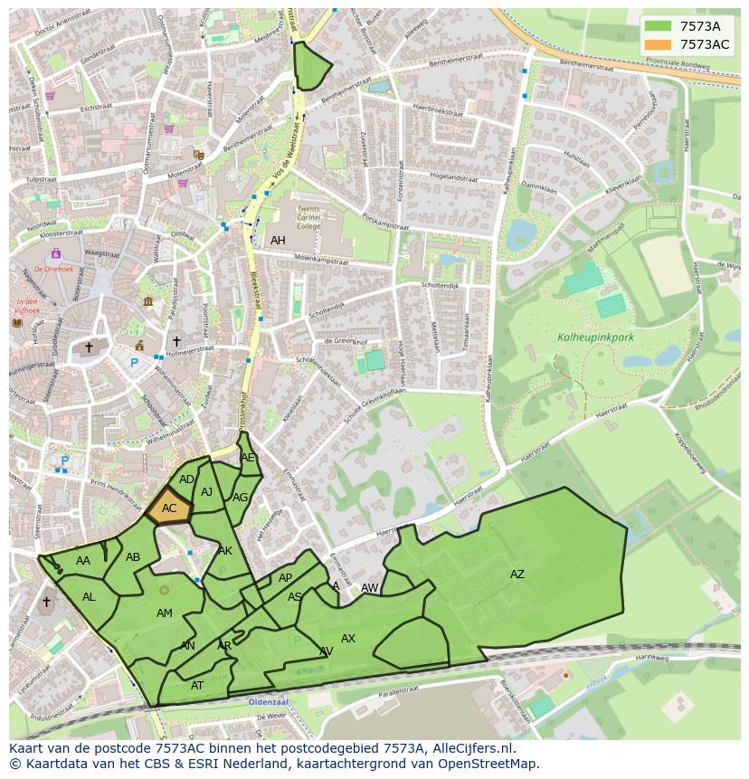 Afbeelding van het postcodegebied 7573 AC op de kaart.