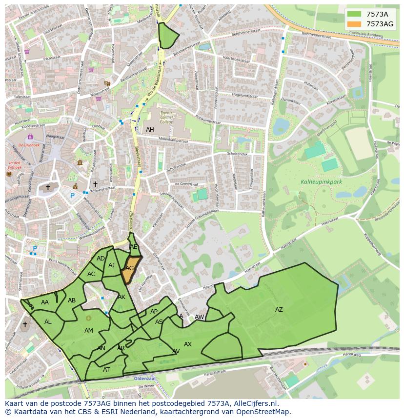Afbeelding van het postcodegebied 7573 AG op de kaart.