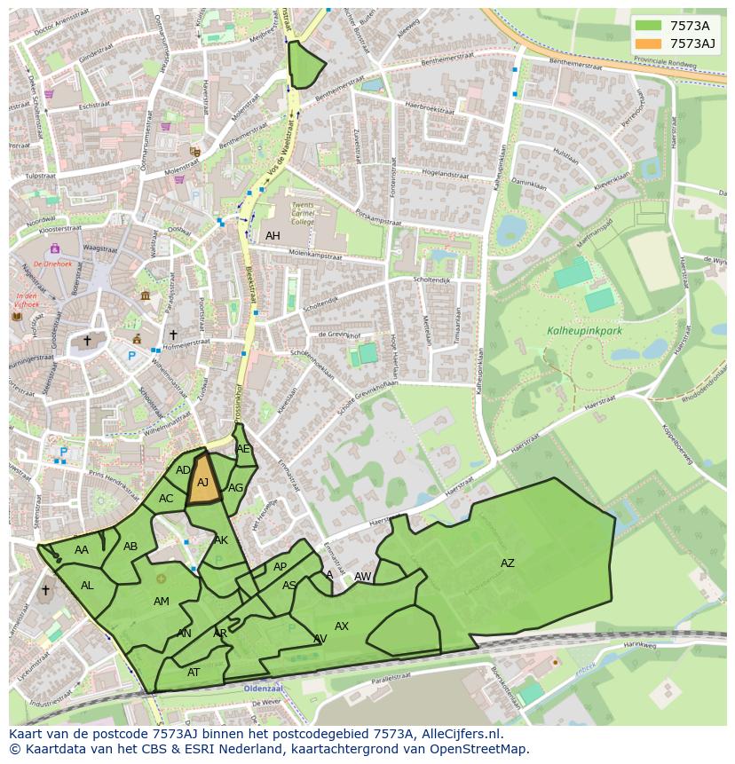 Afbeelding van het postcodegebied 7573 AJ op de kaart.