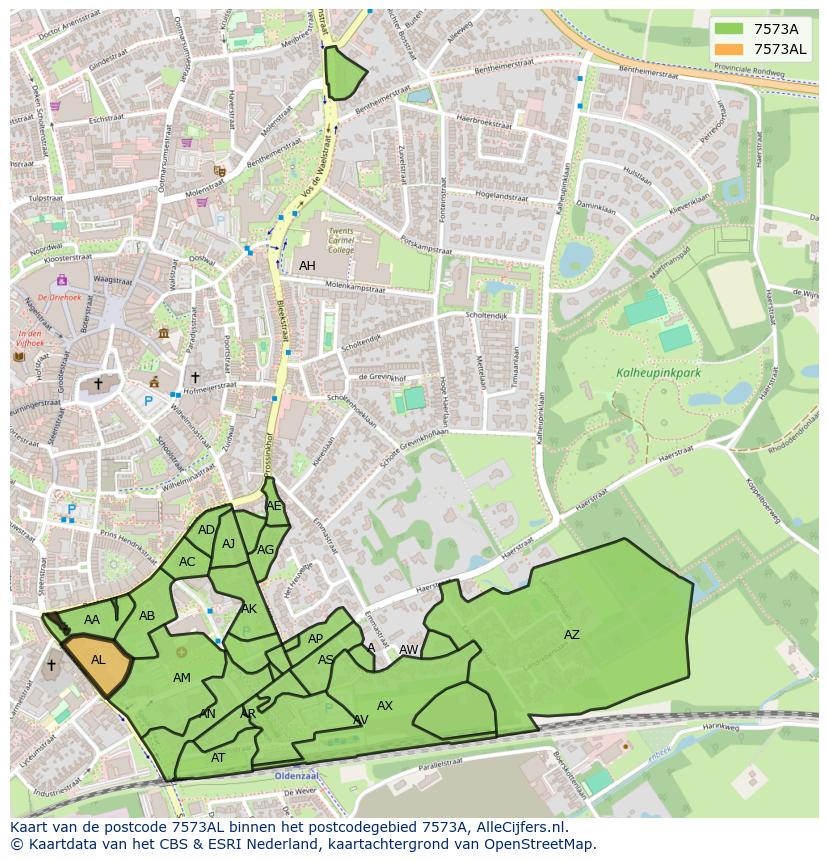 Afbeelding van het postcodegebied 7573 AL op de kaart.